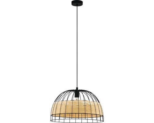 Závěsné svítidlo s kovovou základnou a ratanovým stínidlem