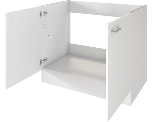 Bílá spodní skříňka se dvěma otevřenými dvířky