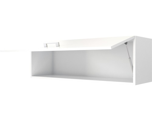 Bílá závěsná skříňka s otevřeným výklopem a úchytkou