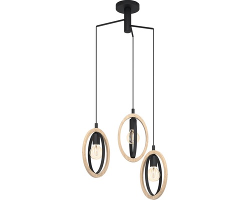 Závěsné svítidlo se třemi žárovkami, dřevo a kov