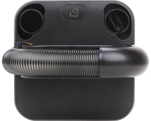 Černé příslušenství k vysavači s hadicí a symbolem nádoby