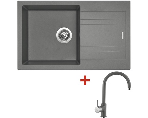 Granitový dřez s baterií Sinks LINEA 780 N Titanium + VITALIA GR šedý 780 x 480 mm LI78072NVIGR72