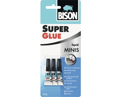 Vteřinové lepidlo BISON SUPER GLUE MINIS 3 x 1 g Bison Super Glue Mini, třikrát jeden gram, dávky lepidla připravené k použití
