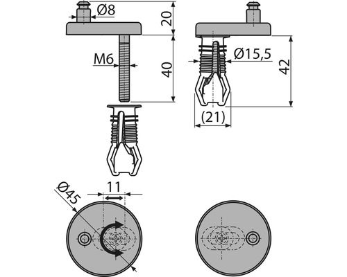Technický výkres upevňovacího prvku s rozměry