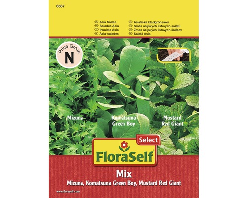 FloraSelf Asijský salát Mix Balení semen s Mizuna, Komatsuna Green Boy a Hořčice Red Giant