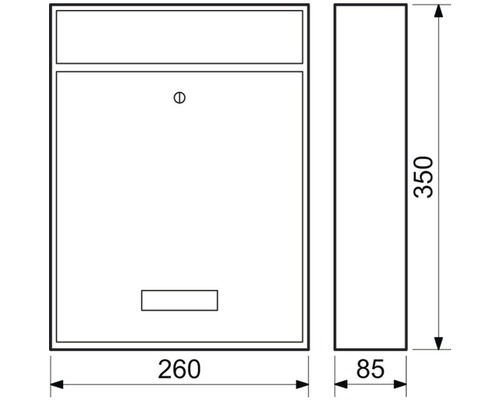Technický nákres poštovní schránky s rozměry