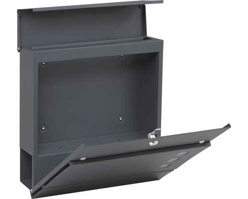 Otevřená šedá ocelová poštovní schránka