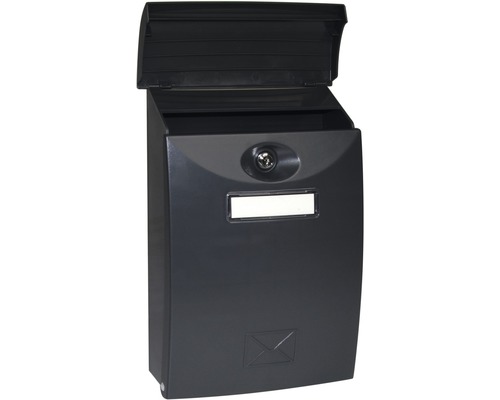 Otevřená černá poštovní schránka se zámkem a adresním polem