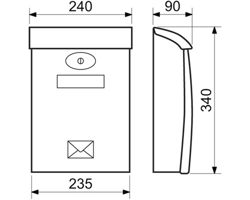 Technický nákres poštovní schránky s rozměry