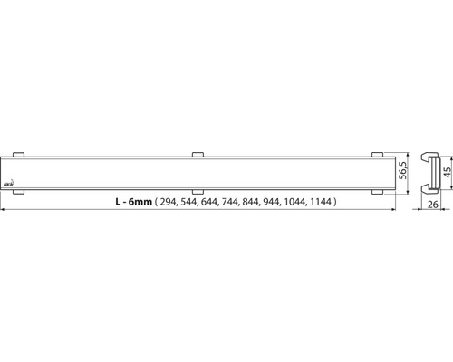 Technický výkres odtokového žlabu s různými údaji o délce