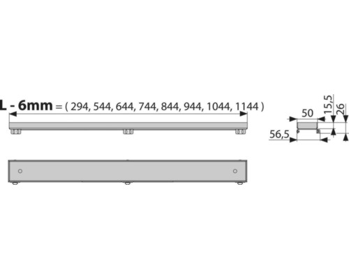 Technický nákres koupelnové police s rozměry