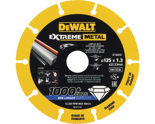 Diamantový řezný kotouč na kov DeWalt DT40252-QZ 125x22.23x1,3 mm Řezný kotouč DeWalt na kov, průměr 125 milimetrů