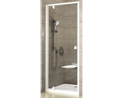 Sprchové dveře RAVAK Pivot PDOP1-90 white/white+Transparent 03G70101Z1 Sprchový kout s bílým rámem, sprchovou soupravou a sedátkem do sprchy