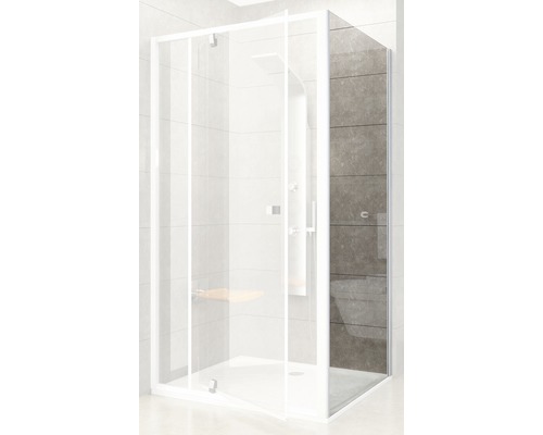 Sprchová zástěna RAVAK Pivot PPS-100 satin+Transparent 90GA0U00Z1 Rohová sprcha s čirými skleněnými dveřmi a bílým rámem