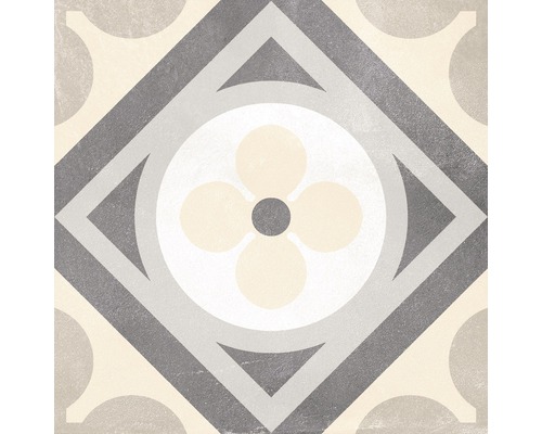 Dekorativní podlahová dlaždice s geometrickým a květinovým vzorem