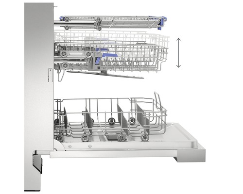 Vnitřek myčky s výškově nastavitelným horním košem