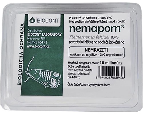 Nemapom Steinernema feltiae pro biologickou ochranu rostlin v průhledném obalu.