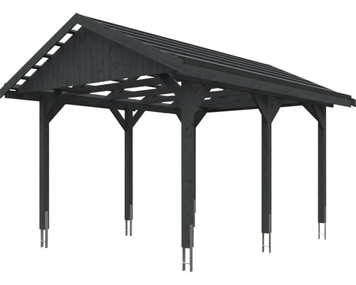 Dřevěný carport se sedlovou konstrukcí střechy