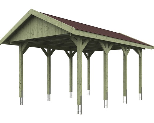 Dřevěný carport se sedlovou konstrukcí střechy