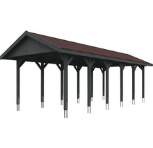 Dřevěný carport s červenou střechou