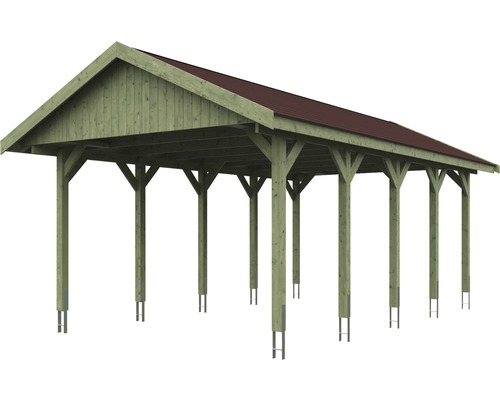 Dřevěný přístřešek pro auto se sedlovou střechou