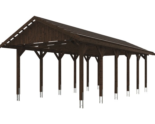 Velký dřevěný přístřešek s kovovými patkami