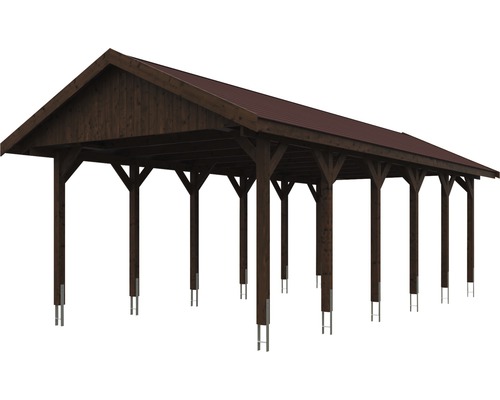 Velký dřevěný přístřešek pro auto s podpůrnými sloupky