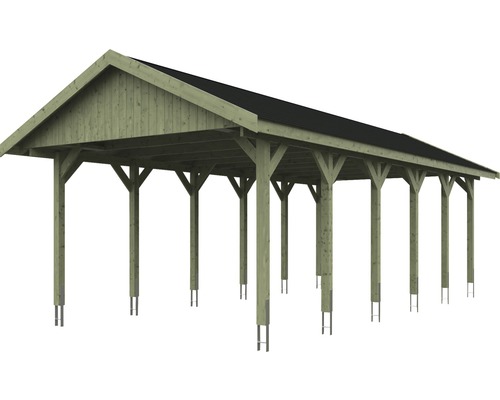 Dřevěný carport s tmavou střechou