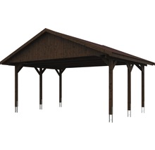 Přístřešek na auto SKAN HOLZ Wallgau dvojitý 620 x 500 cm ořech vč. šindelů