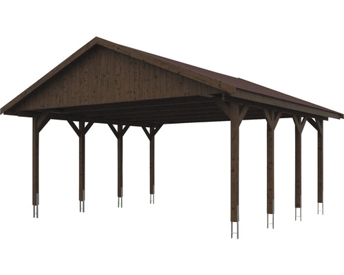 Volně stojící dřevěný přístřešek pro auto s rovnou střechou