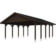 Přístřešek na auto SKAN HOLZ Wallgau dvojitý 620 x 750 cm ořech vč. šindelů