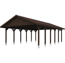 Přístřešek na auto SKAN HOLZ Wallgau dvojitý 620 x 900 cm ořech vč. šindelů