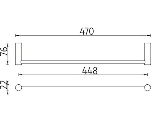 Technický výkres držáku na ručníky s rozměry