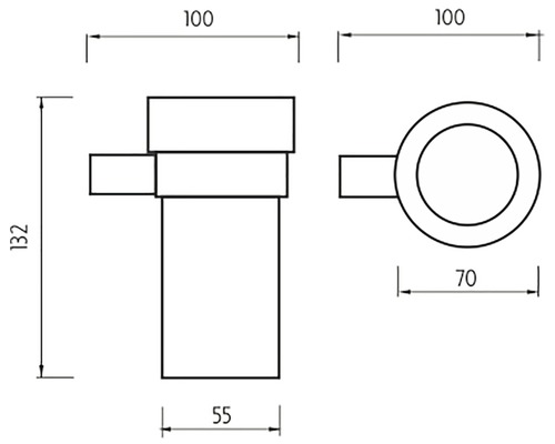 Technický výkres koupelnového příslušenství s rozměry.