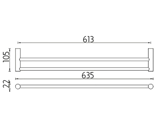 Technický nákres koupelnového doplňku s rozměry