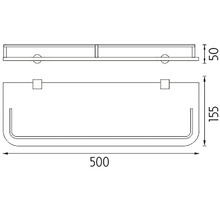 Technický výkres sprchové police o rozměrech 500 x 155 x 50 mm