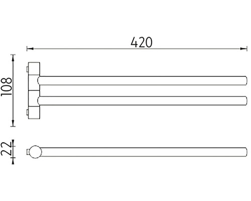 Technický nákres držáku na ručníky o rozměrech 420, 108 a 22.