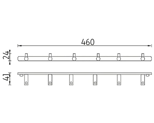Technický výkres šatní tyče o délce 460 milimetrů