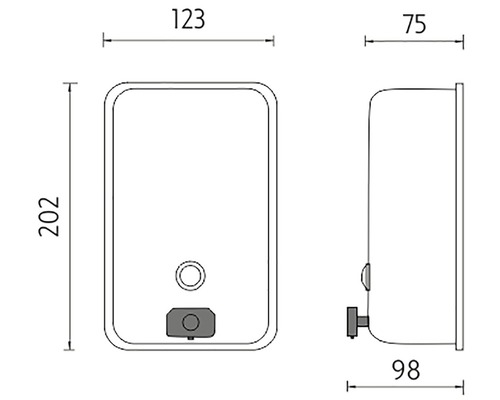 Technický výkres dávkovače mýdla s rozměry