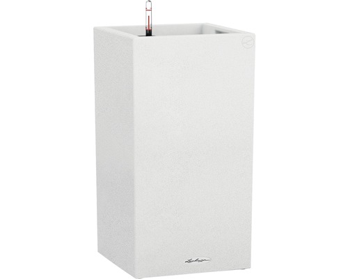 Čtvercový květináč se zavlažovacím systémem a ukazatelem hladiny vody.