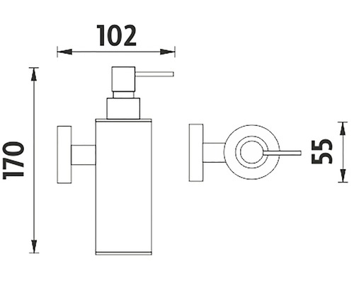 Technický výkres dávkovače mýdla s rozměry