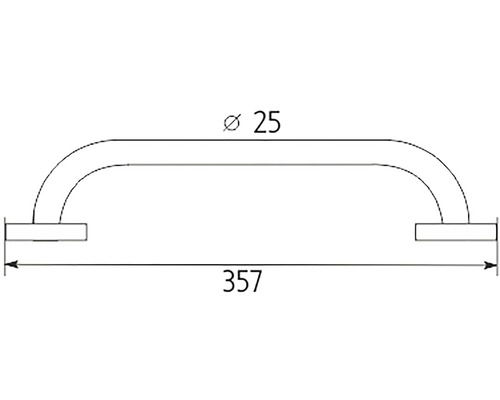 Technický výkres madla s rozměry průměr 25 milimetrů a délka 357 milimetrů