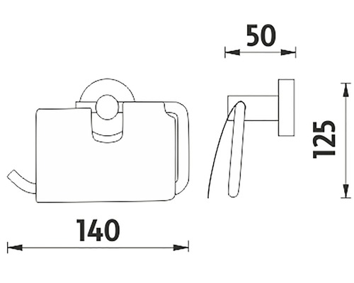 Technický nákres držáku toaletního papíru s rozměry