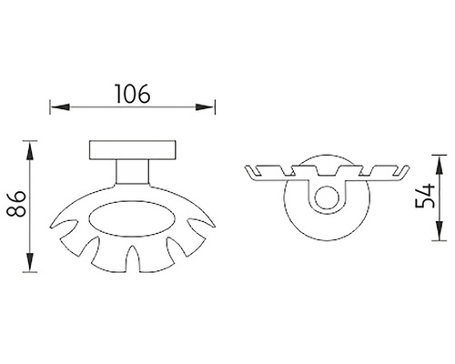 Technický nákres držáku na kelímek na zubní kartáčky s rozměry