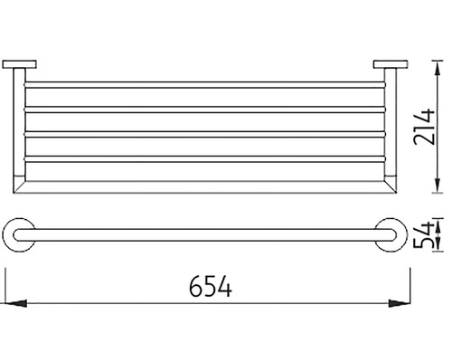 Technický výkres držáku na ručníky s policí a rozměry