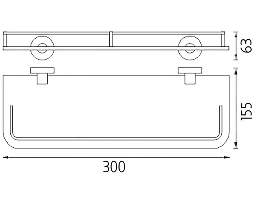 Technický výkres sprchové police s rozměry