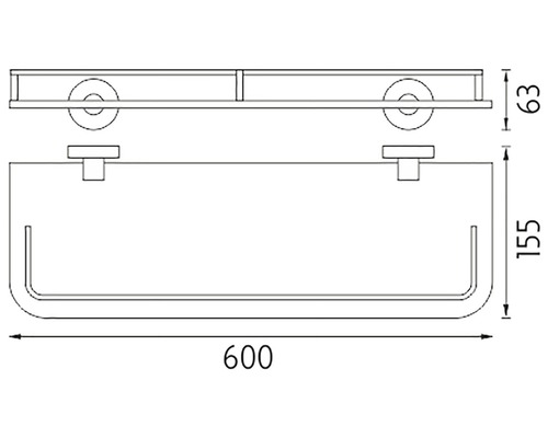 Technický výkres koupelnové police s rozměry