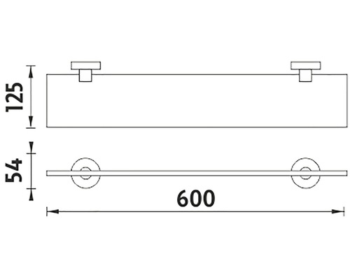 Technický nákres držáku na ručníky s policí a rozměry