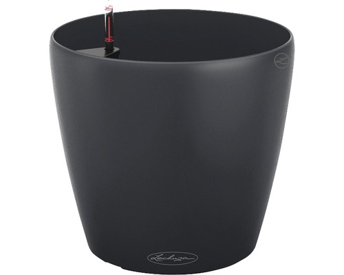 Černý květináč s ukazatelem hladiny vody