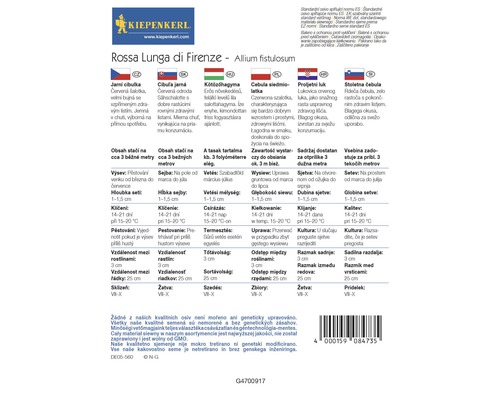 Informace o setí a sklizni Rossa Lunga di Firenze Allium fistulosum